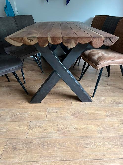: Massieve Teakhouten Eettafel met Stoelen, Huis en Inrichting, Tafels | Eettafels, Zo goed als nieuw, 200 cm of meer, Vijf personen of meer