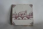 Antieke Tegel Koe Mangaan, Antiek en Kunst, Ophalen of Verzenden
