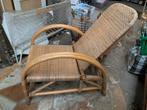 Vintage boho rotan ligstoel deck lounge chair folding, Huis en Inrichting, Stoelen, Gebruikt, Bruin, Riet of Rotan, Eén