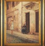 Mediterraans straatje – Florin M. 1975, schilderij 61x51 cm, Antiek en Kunst, Kunst | Schilderijen | Klassiek, Ophalen of Verzenden