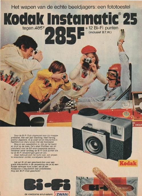 Retro reclame 1971 Bi-Fi & Kodak Instamatic camera, Verzamelen, Retro, Overige typen, Verzenden