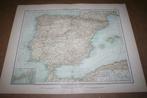 Grote antieke kaart - Spanje en Portugal - 1901 !!, Boeken, Atlassen en Landkaarten, Gelezen, Ophalen of Verzenden, Spanje