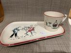 Vintage bord met kopje met Franse afbeelding., Gebruikt, Ophalen of Verzenden, Overige stijlen, Kop(pen) en/of Schotel(s)