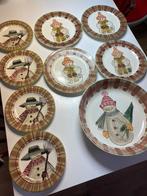 Handbeschilderde Italiaanse borden met sneeuwpop – set van 9, Antiek en Kunst, Ophalen