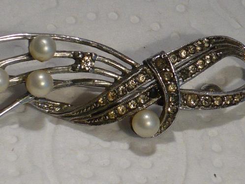 Mooie oude zilveren broche met stenen, gemarkeerd ZI- 925., Sieraden, Tassen en Uiterlijk, Antieke sieraden, Broche, Zilver, Met edelsteen