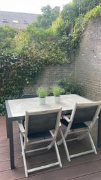 Metalen tuintafel met 2 Hartman stoelen, Tuin en Terras, Tuintafels, Ophalen, Gebruikt, Rechthoekig, Metaal