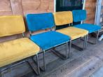 Mooie buisframe eetkamerstoelen van ribstof 4 stuks, Huis en Inrichting, Stoelen, Ophalen of Verzenden, Zo goed als nieuw