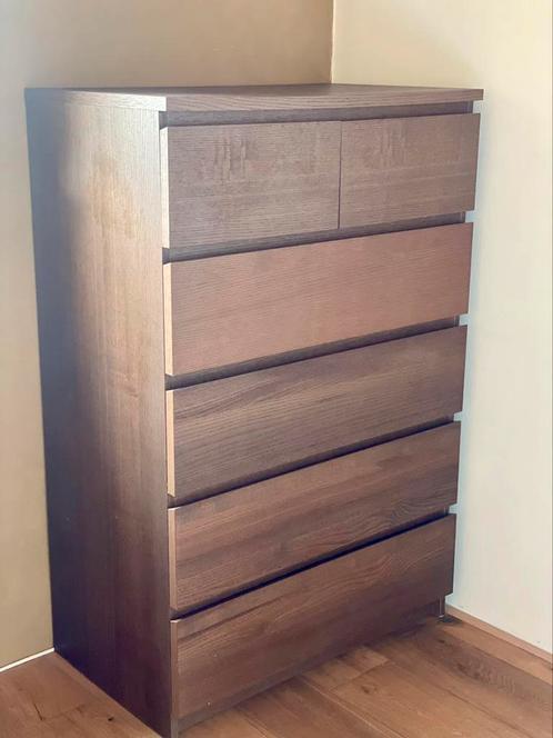 Ikea Malm 6 lades bruin houtasfineer, Huis en Inrichting, Kasten | Ladekasten, Gebruikt, 50 tot 100 cm, 25 tot 50 cm, Ophalen