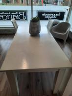 Wit geverfde teak houten tafel met 6 stoelen, 89 x 210, Huis en Inrichting, Tafels | Eettafels, 200 cm of meer, 50 tot 100 cm