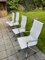 4 Chroom/witte retro design directie/bureaustoelen, Ophalen, Gebruikt, Wit