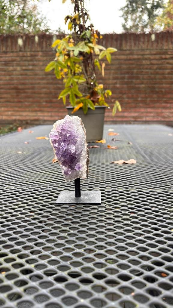 Amethist Geode op Standaard – 14 cm Hoog, Tuin en Terras, Planten | Tuinplanten, Overige soorten, Volle zon, Bloeit niet, Ophalen of Verzenden
