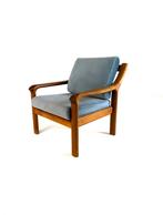 Vintage Deense fauteuil, EMC Møbler ‘80, Vintage retro buisframe design rotan webbing papercord deens, 75 tot 100 cm, Ophalen of Verzenden