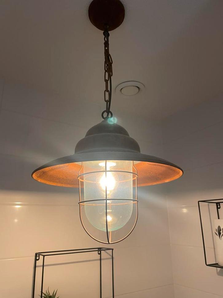 Industriële Hanglamp - Roestig Staal, Huis en Inrichting, Lampen | Hanglampen, Gebruikt, Minder dan 50 cm, Metaal, Ophalen