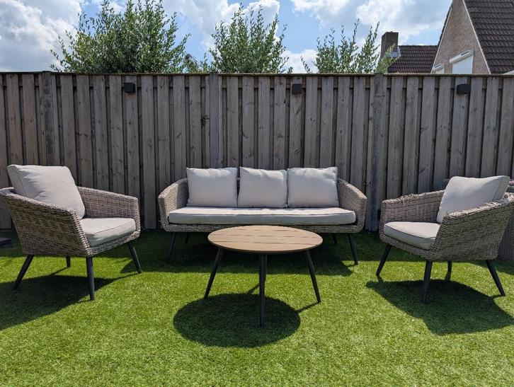 Mooie loungeset inclusief kussens naturel, Tuin en Terras, Tuinsets en Loungesets, Gebruikt, Loungeset, Kunststof, 5 zitplaatsen