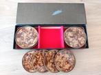 12 VINTAGE ONDERZETTERS ZWART/GOUD IN DOOS, Verzenden, Nieuw, Glas of Kopje