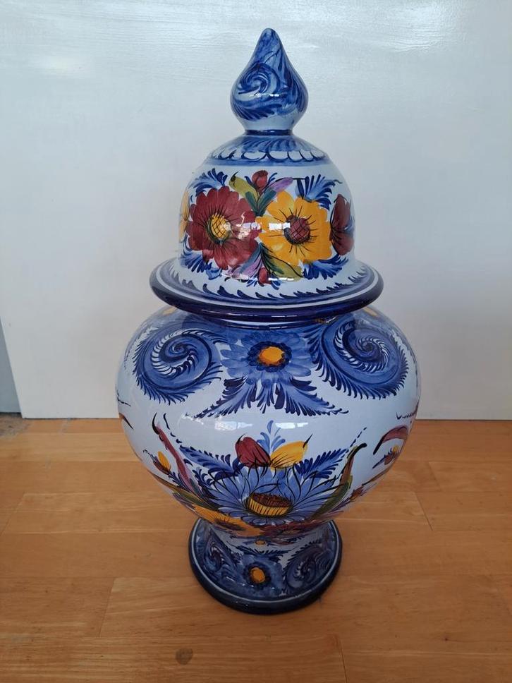Vintage Alcobara Portugal Vaas met deksel - Aardewerk, Huis en Inrichting, Woonaccessoires | Vazen, Gebruikt, Overige kleuren