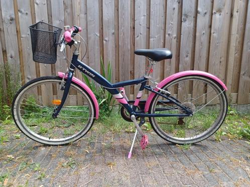 Blauw/Roze meisjesfiets B'twin 24 inch, Fietsen en Brommers, Fietsen | Meisjes, Gebruikt, 24 inch, Handrem, Ophalen