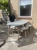 Tuinset grijs met hout (Tafel glazen blad + 4 kuipstoelen), Ophalen, 4 zitplaatsen, Gebruikt, Tuinset