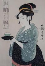 Japanse Houtblok Prent Utamaro Vrouw ca 1970, Antiek en Kunst, Kunst | Niet-Westerse kunst, Verzenden