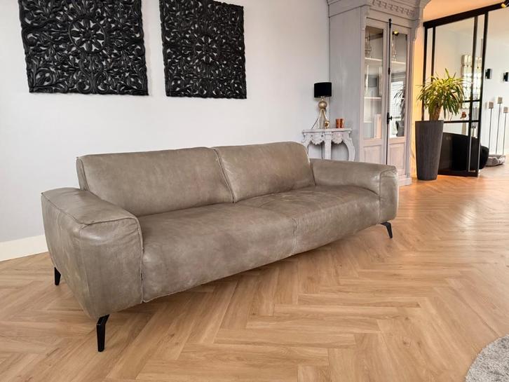 Mooie 3-zits lederen bank, Huis en Inrichting, Banken | Bankstellen, Gebruikt, Rechte bank, Driepersoons, 200 tot 250 cm, 75 tot 100 cm