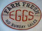 Uniek handgeschilderd reclame bord/Farm Fresh Eggs/eieren, Reclamebord, Zo goed als nieuw, Verzenden