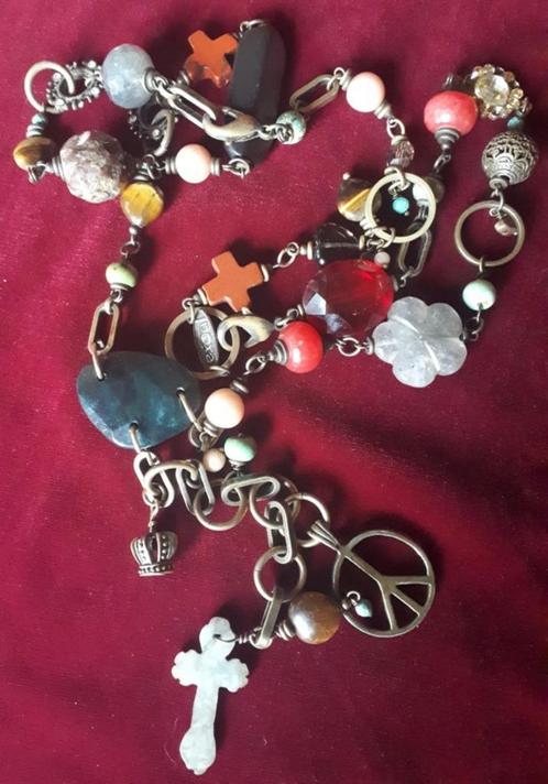 Exoal flowerpower halsketting met halfedelstenen en bedels, Sieraden, Tassen en Uiterlijk, Kettingen, Nieuw, Steen of Mineraal