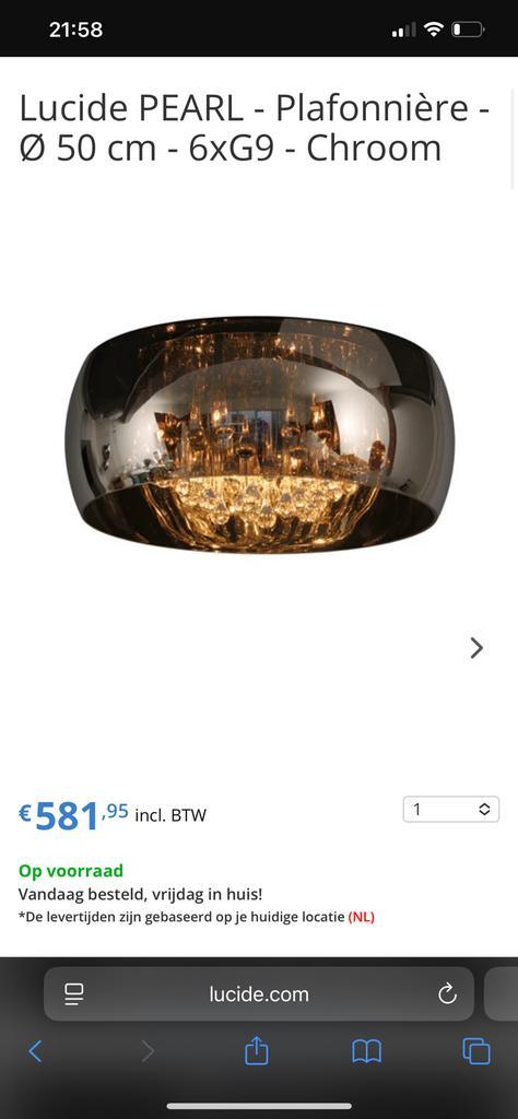 Mooie lucide Pearl plafonnerie chroom/ rookglas te koop., Huis en Inrichting, Lampen | Plafondlampen, Zo goed als nieuw, Glas