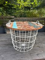 Zwaar bijzettafeltje ø60 cm en mand in 1. Piet Hein Eek look, Ophalen, Zo goed als nieuw, 75 cm of meer, 60 cm of meer