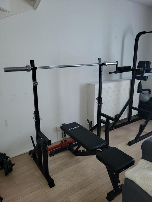 Complete fitness set, olympische stang, Sport en Fitness, Fitnessapparatuur, Zo goed als nieuw, Krachtstation, Rug, Ophalen
