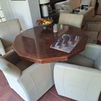 Houten Eettafel met Leren Stoelen, Gebruikt, Overige materialen, Klassiek, Ophalen of Verzenden