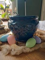 Vintage Blauwe bloempot, Blauw, Aardewerk of Porselein, Ophalen of Verzenden, Zo goed als nieuw
