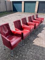 6 rood leren eetkamerstoelen op wielen, Huis en Inrichting, Fauteuils, Ophalen, Gebruikt