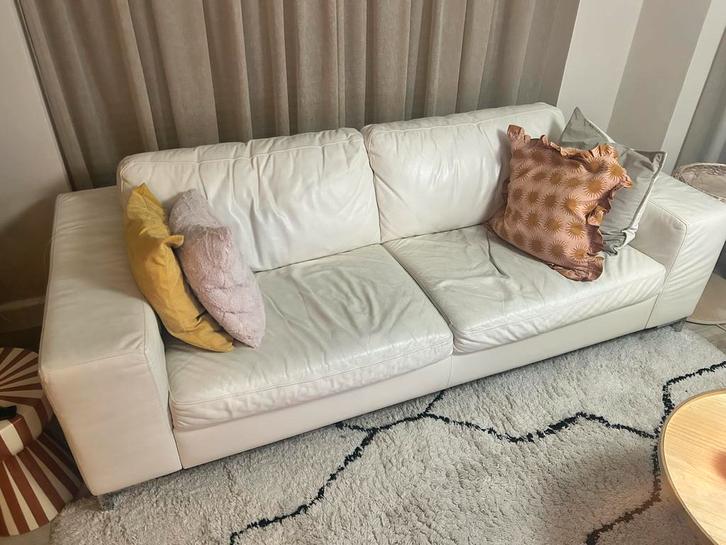 Witte leren bank GRATIS, Huis en Inrichting, Banken | Bankstellen, Gebruikt, Rechte bank, Driepersoons, 200 tot 250 cm, 75 tot 100 cm