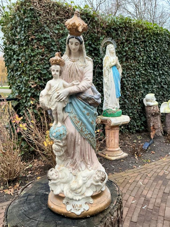 Brocante Maria beeld ❤️ Notre Dame met kind en engeltjes, Antiek en Kunst, Antiek | Religie, Ophalen of Verzenden