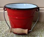 Emaille rood emmertje doorsnee 15cm houten handvat, Huis en Inrichting, Emmers, Ophalen of Verzenden, IJzer