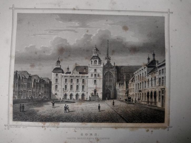 091 / Goes / Markt Stadhuis en Kerk Staalgravure     1860, Antiek en Kunst, Kunst | Etsen en Gravures, Ophalen of Verzenden