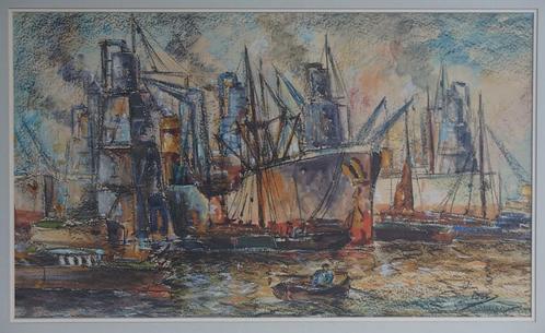groot schilderij Wim Bos kleurtekening, gemengde technieken, Antiek en Kunst, Kunst | Schilderijen | Klassiek, Ophalen of Verzenden