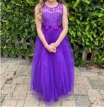 Paarse galajurk/feestjurk met tule, strik en kant maat 152, Meisje, Ophalen of Verzenden, Zo goed als nieuw, Jurk of Rok