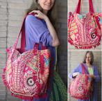 Patchwork bohemian tote bags XL strandtas ROZE FUCHSIA GOUD, Ophalen of Verzenden, Nieuw, Roze, Shopper