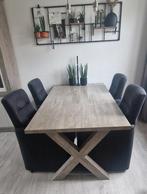 Mooie nette eethoek Grijs/eiken/taupe, Huis en Inrichting, Complete eetkamers, Ophalen, Zo goed als nieuw, 4 tot 6 stoelen