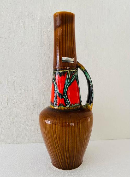 Scheurich keramiek vaas met oor , jaren 60, Huis en Inrichting, Woonaccessoires | Vazen, Gebruikt, Rood, Minder dan 50 cm, Aardewerk of Porselein