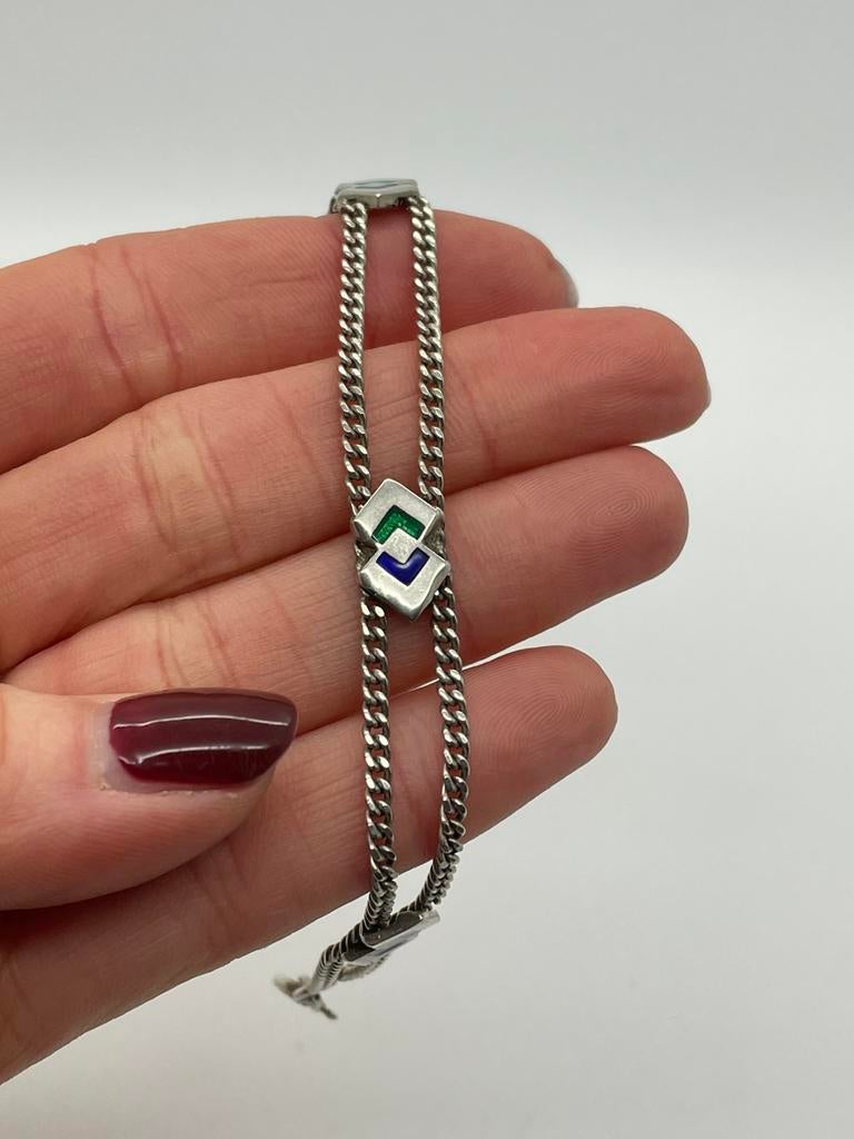 C298 Prachtige zilveren geometrische armband, Ophalen of Verzenden, X, Zilver, Zilver