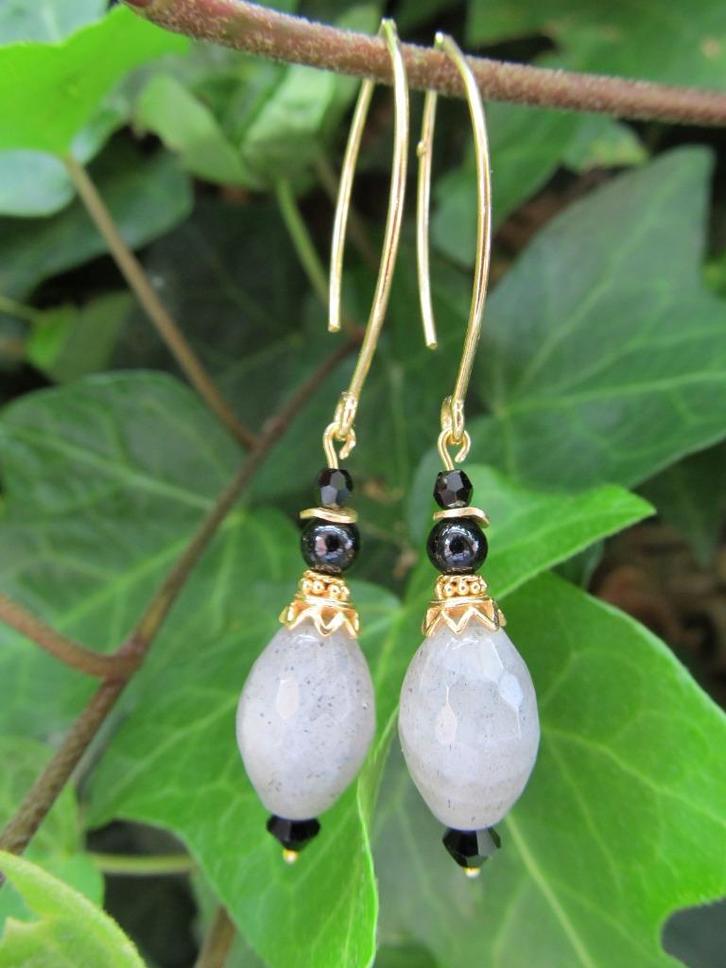 Oorbellen Claudette labradoriet-swarovski goud, Sieraden, Tassen en Uiterlijk, Edelstenen, Nieuw, Ophalen