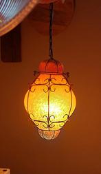 Prachtige venetiaans kooigeblazen hanglamp gekleurd glas, Ophalen of Verzenden, Gebruikt, Glas, Minder dan 50 cm