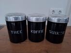 Zwart emaille voorraadbussen koffie thee suiker, Antiek en Kunst, Ophalen of Verzenden