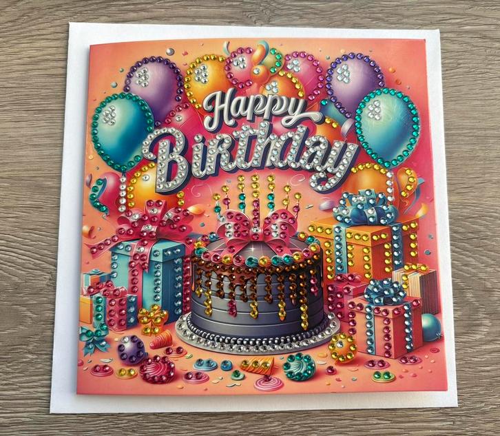 Verjaardagskaart met envelop | diamond painting, Hobby en Vrije tijd, Kaarten | Zelfgemaakt, Nieuw, Overige thema's, Ophalen of Verzenden