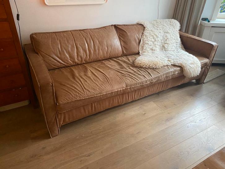Mooie zware kwaliteit, leren bank, Huis en Inrichting, Banken | Sofa's en Chaises Longues, Gebruikt, Driepersoons, 200 tot 250 cm