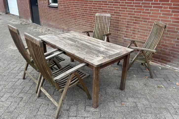 Barlow Tyrie teakhout tuintafel met 4 Barkers stoelen, Tuin en Terras, Tuinsets en Loungesets, Gebruikt, Tuinset, Teakhout, 6 zitplaatsen