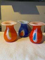3 prachtig gekleurde vazen (Leerdam), Overige kleuren, Ophalen of Verzenden, Minder dan 50 cm, Glas