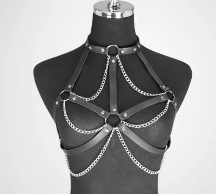 Leren borst Korset met Kettingen - Verstelbaar - Nieuw, Kleding | Dames, Ondergoed en Lingerie, Body of Korset, Zwart, Ophalen of Verzenden